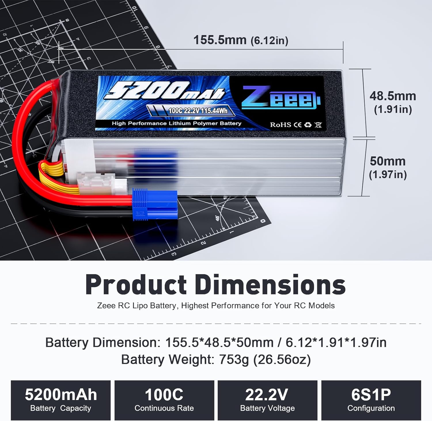 Zeee 6S 5200mAh Lipo Battery 2 - 6S Lipo Battery 22.2V 5000Mah 评论和价格